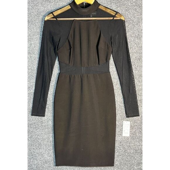 Betsy & Adam Dresses & Skirts - NWT Betsy & Adam Sheath Dress Knee Length Mesh Trim Mock Neck Black Women Size 0